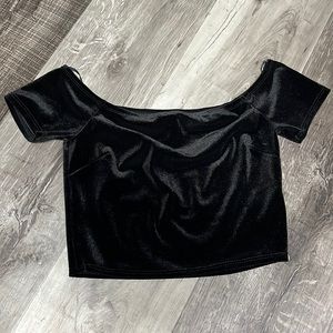 Black velvet off the shoulder crop top